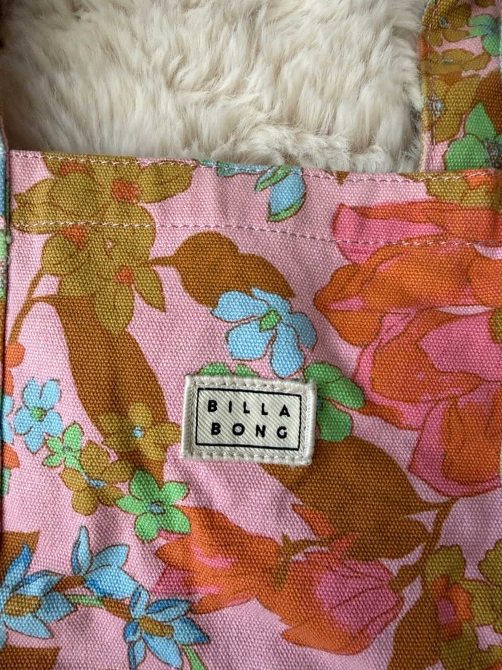Billabong Pink Floral Canvas Tote Bag - Picture 2 of 5